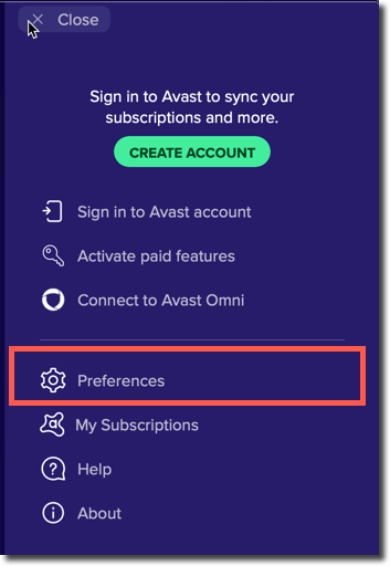 avast preferences