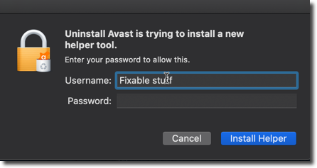 enter your mac password Avast uninstaller