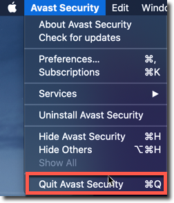 quit avast antivirus program