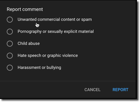 report comment on youtube