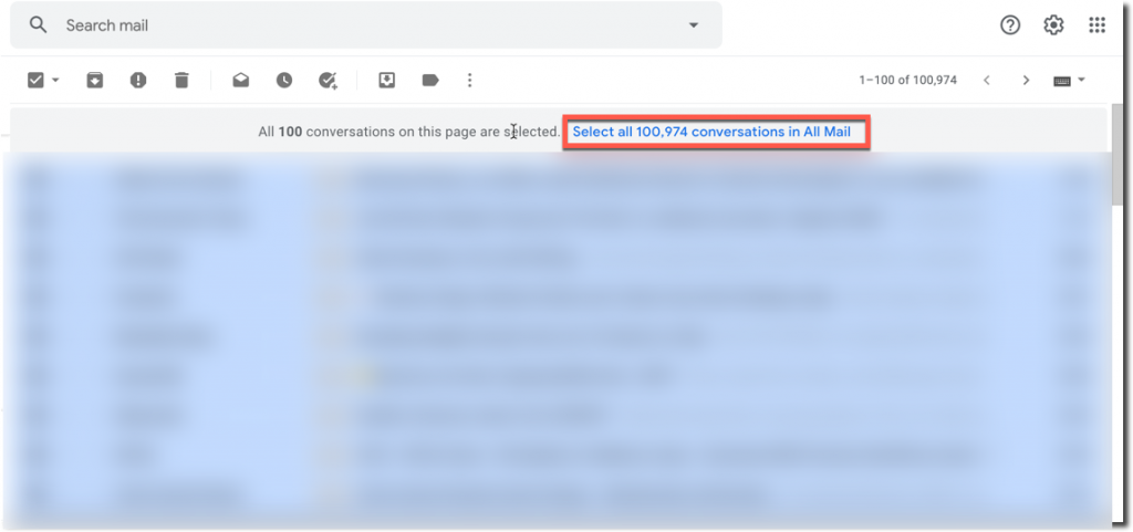 select all conversations in all mail